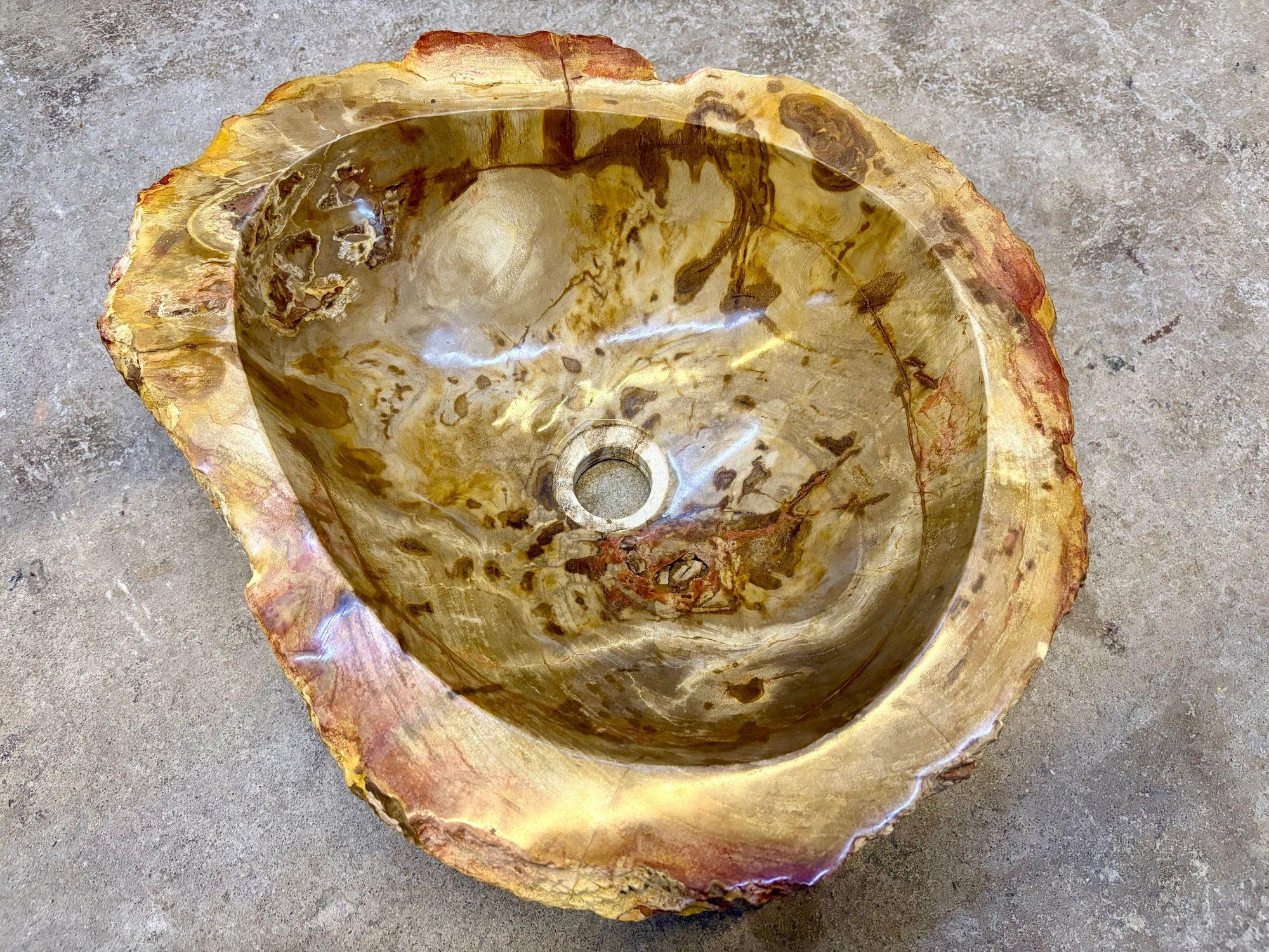 Waschbecken aus versteinertem Holz in Beige/Braun/Gelbtönen, Spitzenqualität, IDN 2025 (21. Jahrhundert und zeitgenössisch) im Angebot