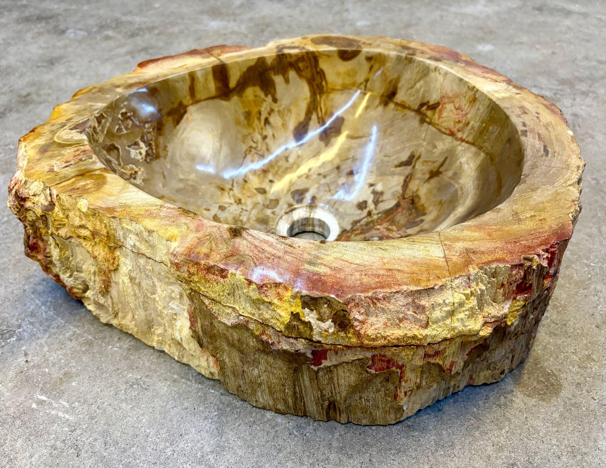 Waschbecken aus versteinertem Holz in Beige/Braun/Gelbtönen, Spitzenqualität, IDN 2025 im Angebot 2