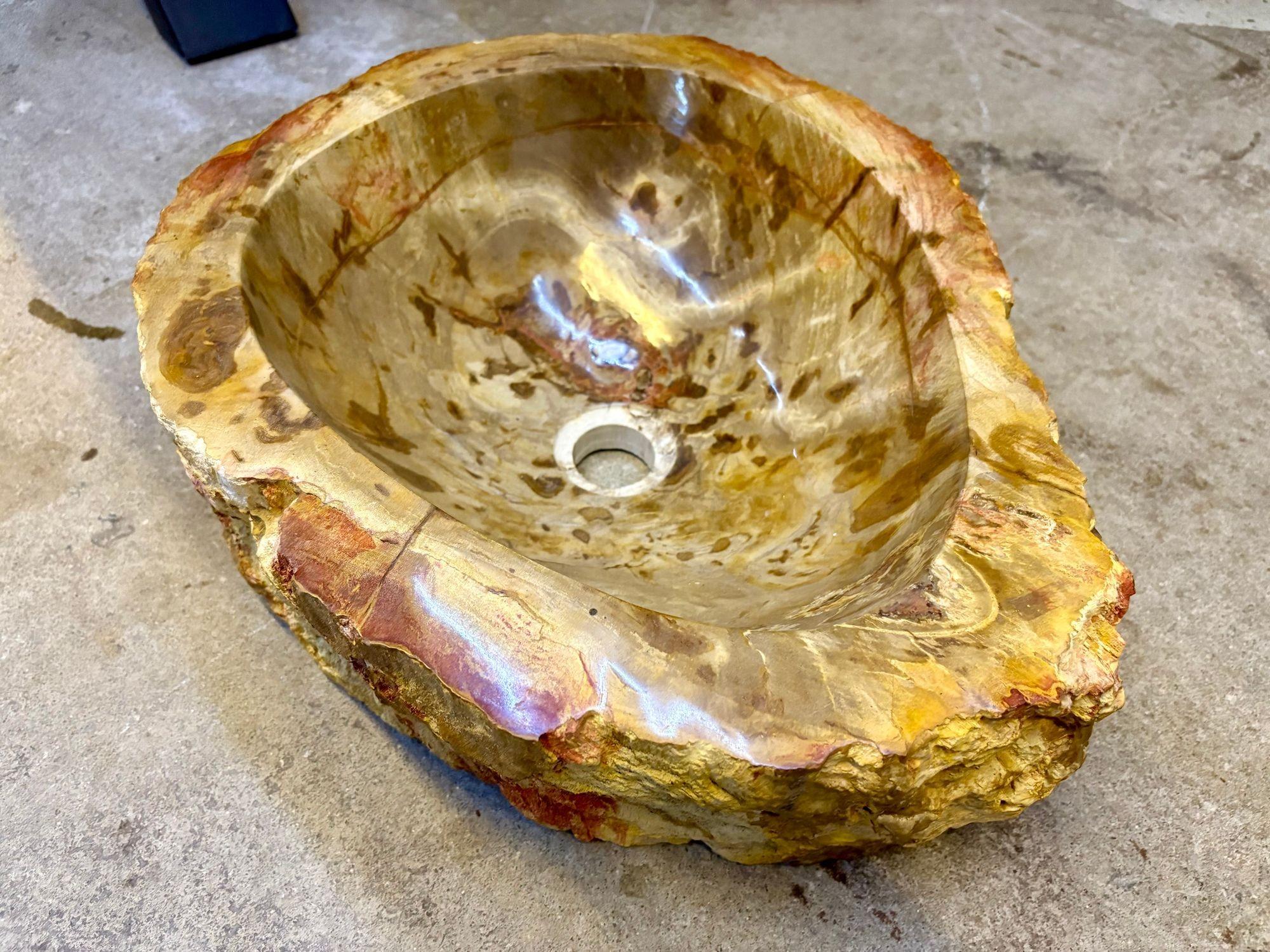 Waschbecken aus versteinertem Holz in Beige/Braun/Gelbtönen, Spitzenqualität, IDN 2025 im Angebot 3