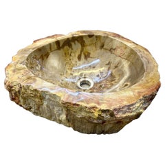 Waschbecken aus versteinertem Holz in Beige/Braun/Gelbtönen, Spitzenqualität, IDN 2025