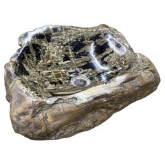 Petrified Wood Sink in Brown/ Grey/ Black Tones, Polished, Top Quality