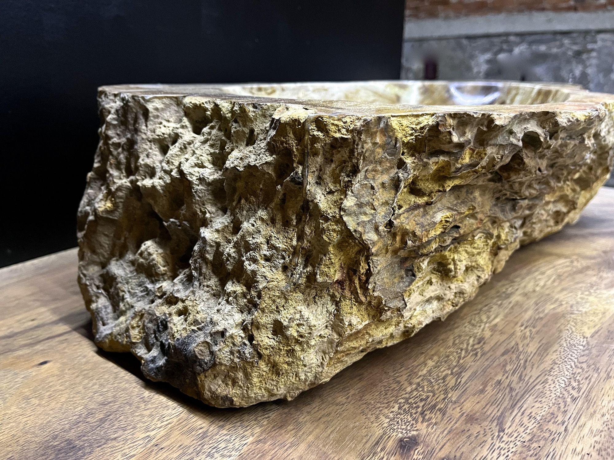 Polished Petrified Wood Sink, Top Quality in Beige / Brown / Yellow Tones For Sale