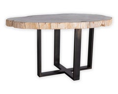 Petrified Wood Slab on Cross Sectional Patina Steel Base