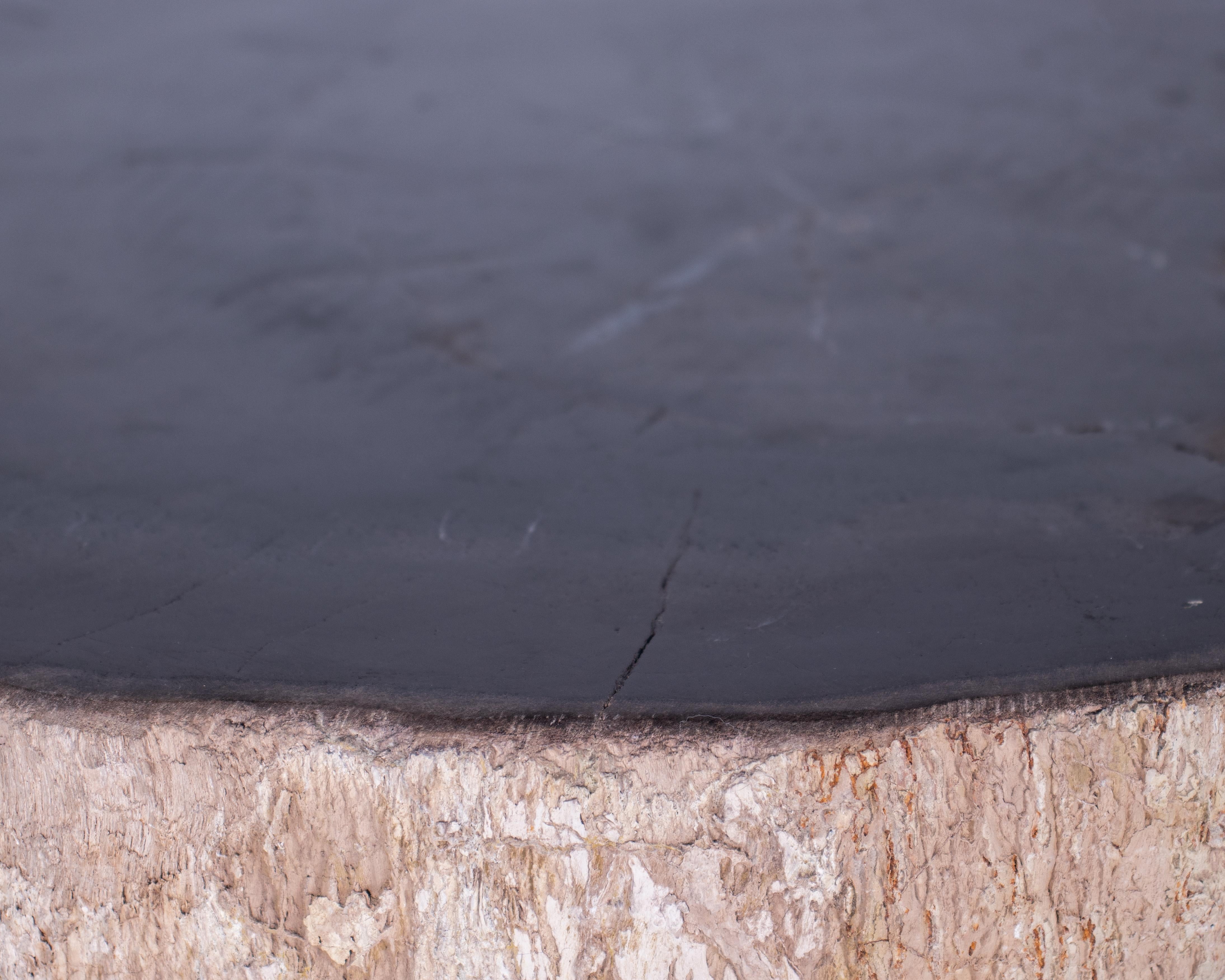 European Petrified Wood Slice Side Table on Cross Iron Base