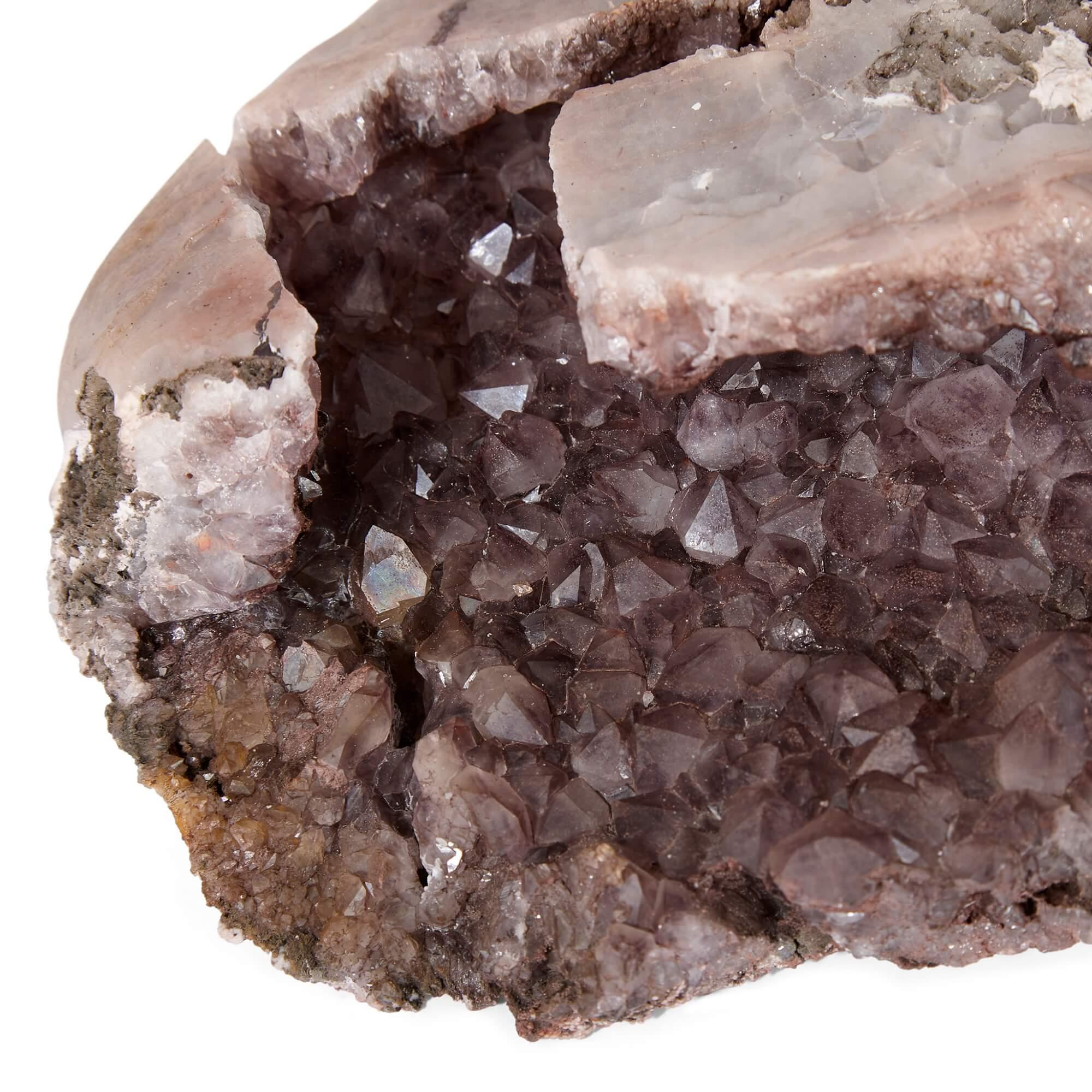 European Petrified Wood Specimen and Amethyst Geode For Sale