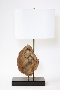 Petrified Wood Table Lamps on Black Lacquered Bases by Jansen, France, 1970s