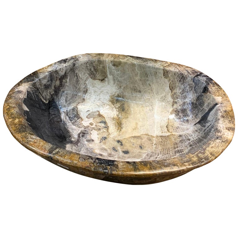 Petrified Wood Taupe Color Bowl, Indonesia, Prehistoric at 1stDibs