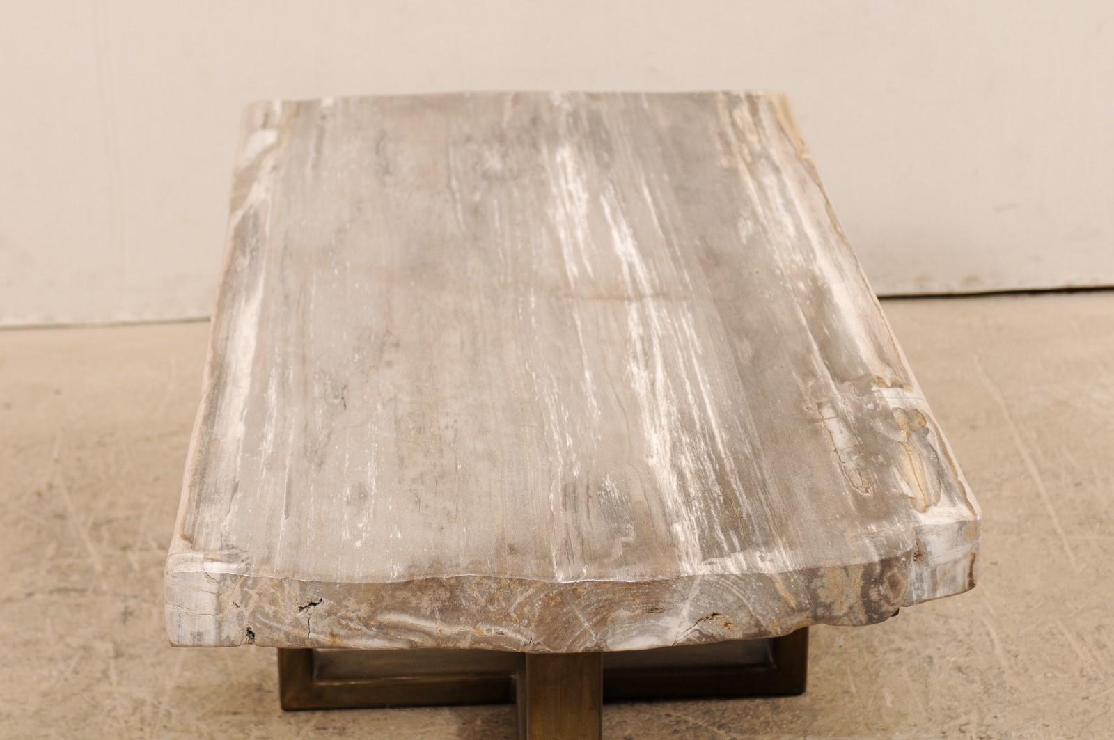 Petrified Wood Top Coffee Table with Modern-Style Metal Base For Sale 4