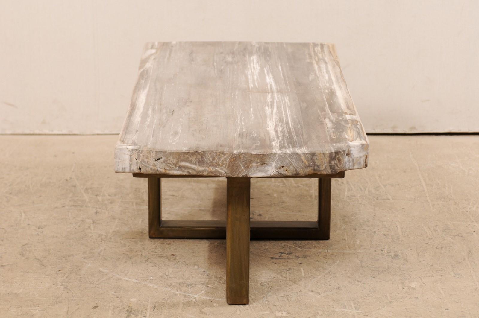 Petrified Wood Top Coffee Table with Modern-Style Metal Base For Sale 3