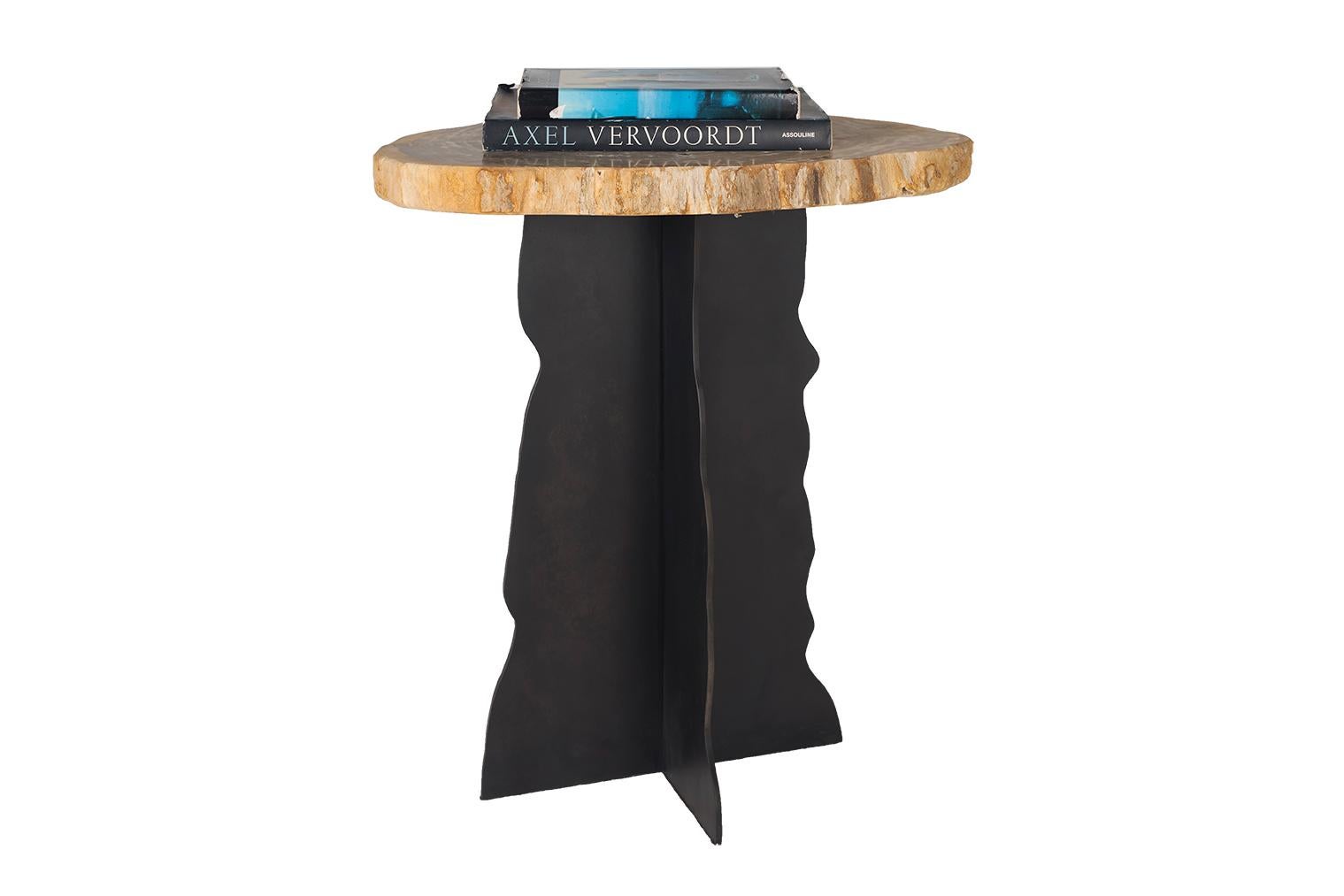Petrified Wood Top on Free-Hand Ebonized Steel Base End Table For Sale 7