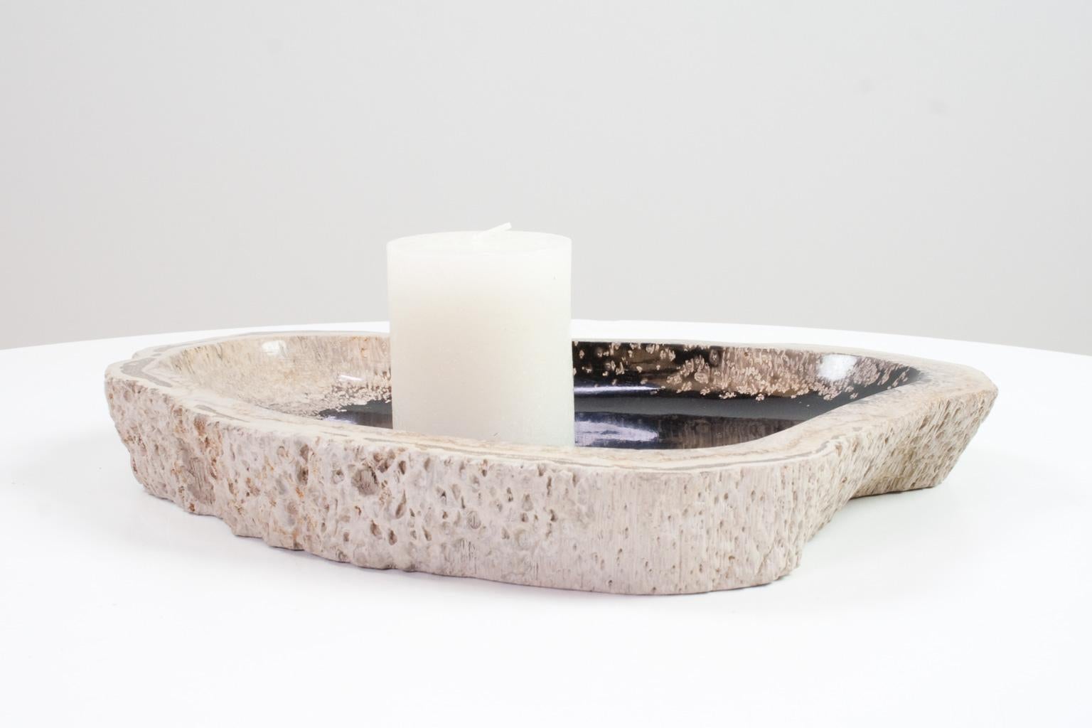 18th Century and Earlier Petrified Wooden Bowl or Platter, Home Accessory of Organic Original