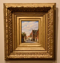Cercle de peinture à l'huile de Petrius Geradus Vertin "Paysage urbain hollandais". 