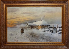 Vintage Old Landscape Oil Painting Canvas Colors Brown Grey White Yellow Black