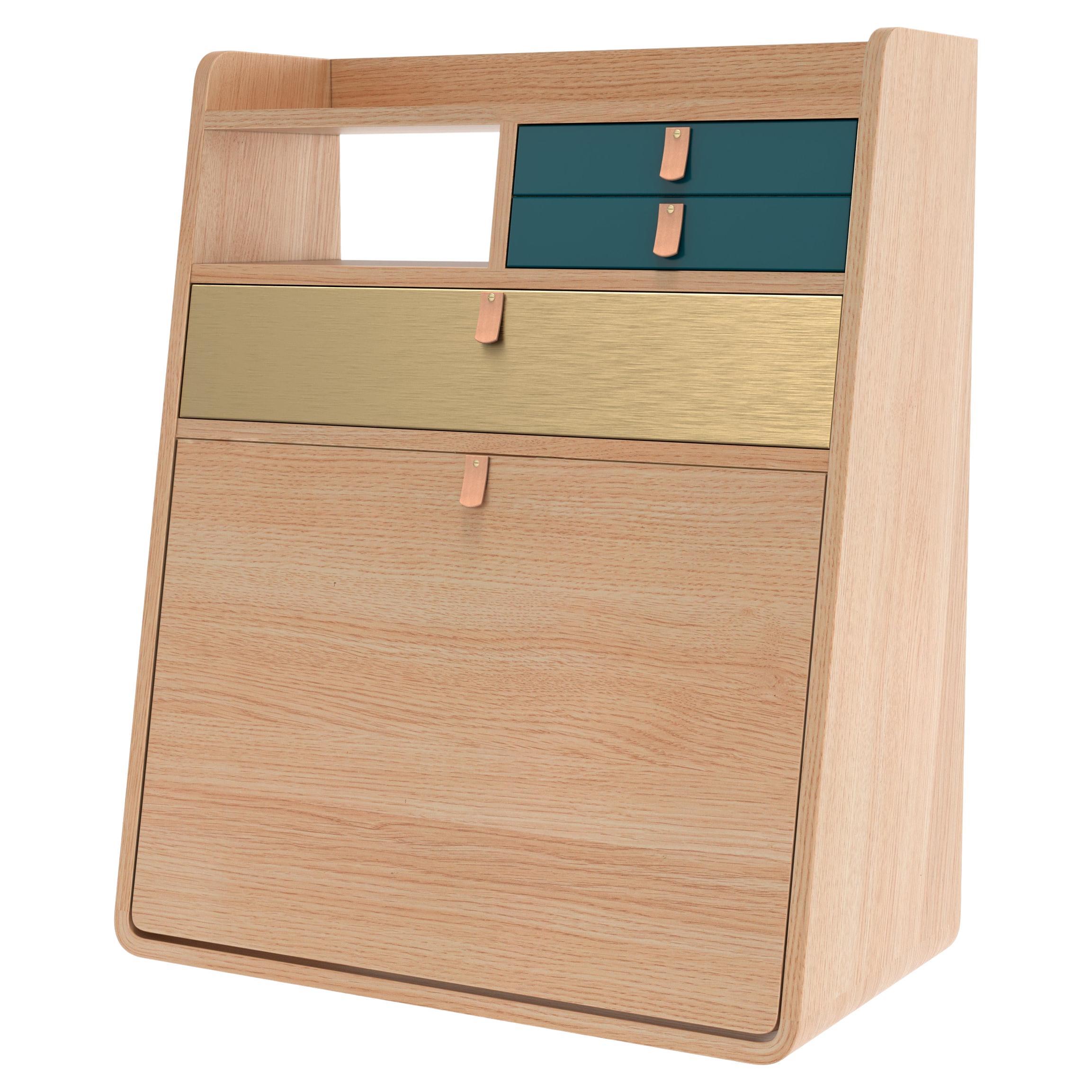 Cassetti blu petrolio Gaston Scrivania galleggiante 60 cm Oak Oak