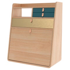Petrol Blue Drawers Gaston Floating Writing Desk 60 cm Natural Oak by HARTO