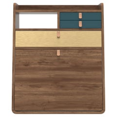 Petrol Blue Drawers Gaston Floating Writing Desk 60 cm Natural Walnut by HARTO