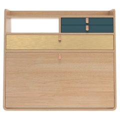 Petrol Blue Drawers Gaston Floating Writing Desk 80 cm Natural Oak by HARTO