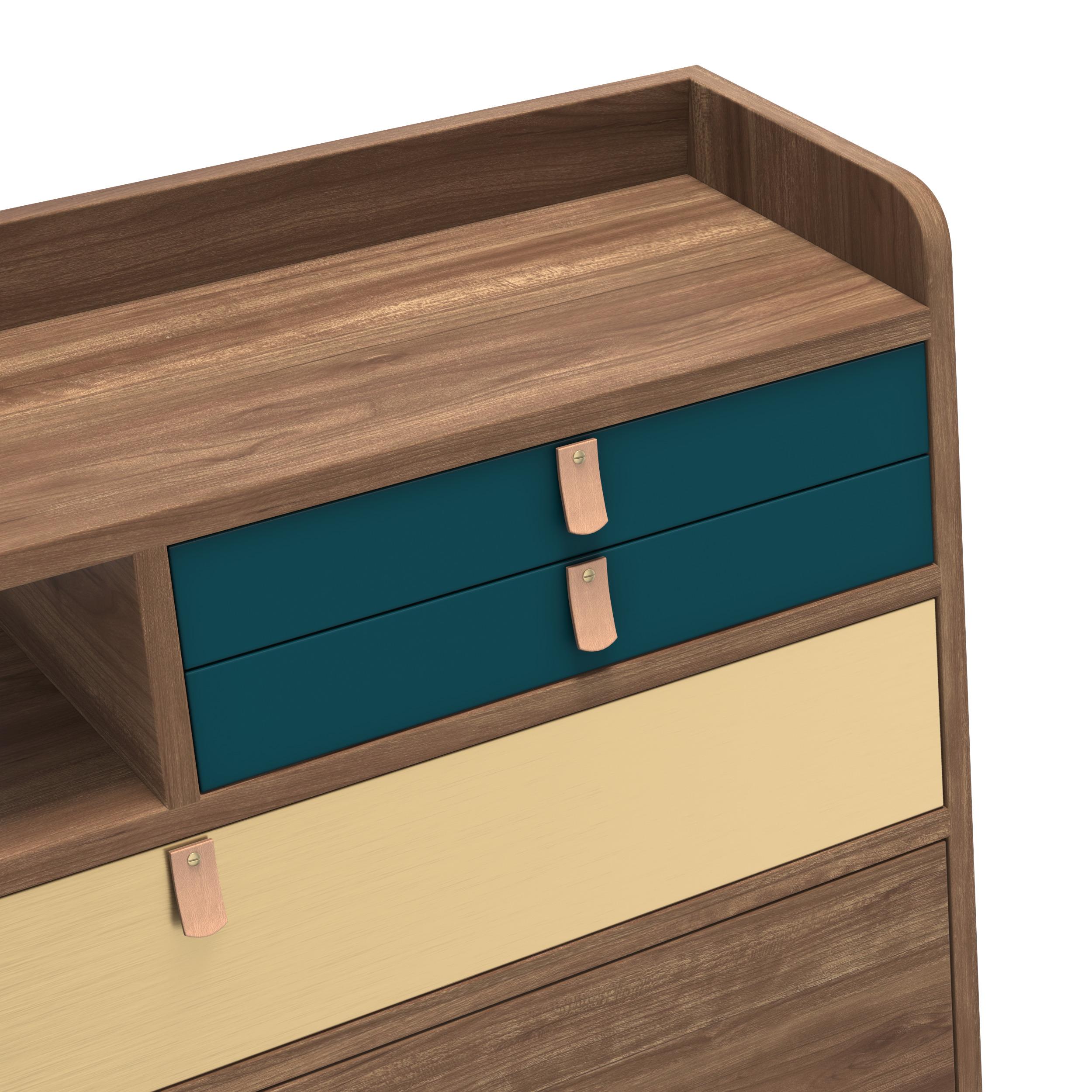 Portoghese Cassetti blu petrolio Gaston Scrivania fluttuante 80 cm Nature Walnut di HARTO in vendita