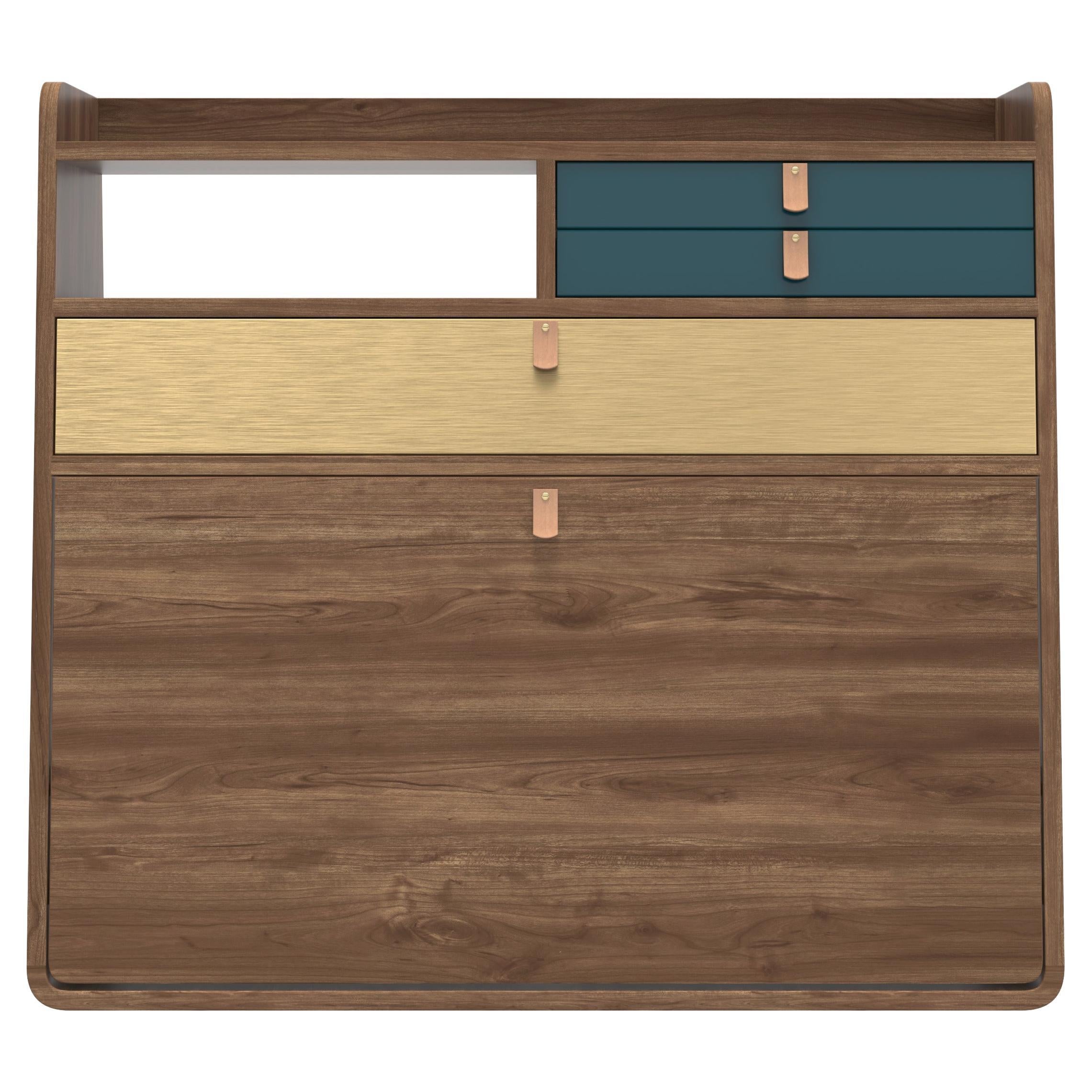Cassetti blu petrolio Gaston Scrivania fluttuante 80 cm Nature Walnut di HARTO in vendita