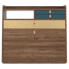 Petrol Blue Drawers Gaston Floating Writing Desk 80 cm Natural Walnut by HARTO
