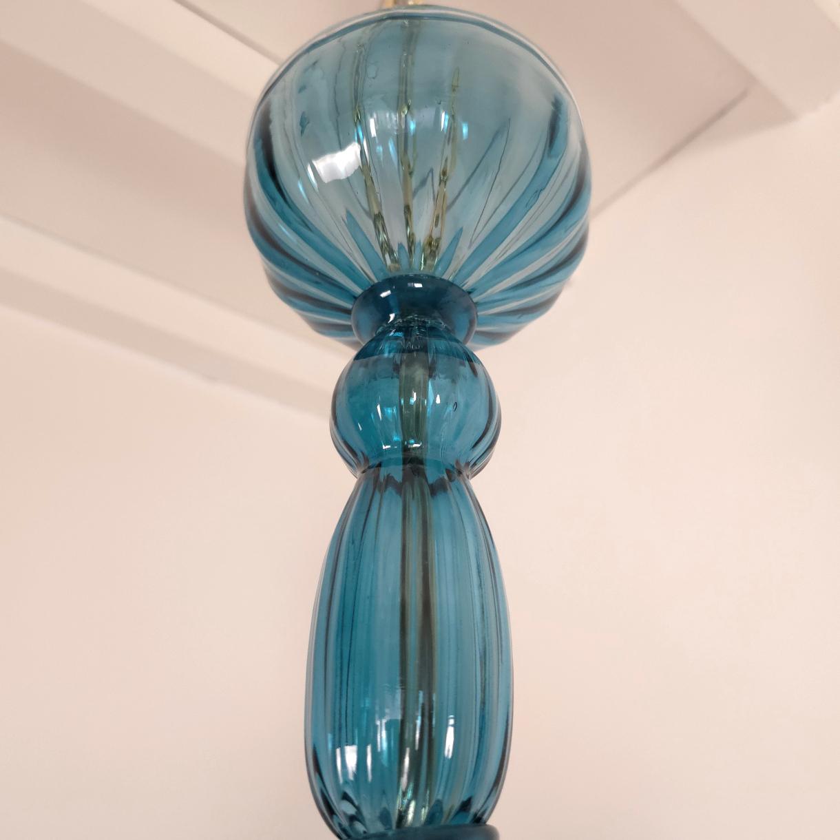 Petrol blue Murano glass chandelier For Sale 3