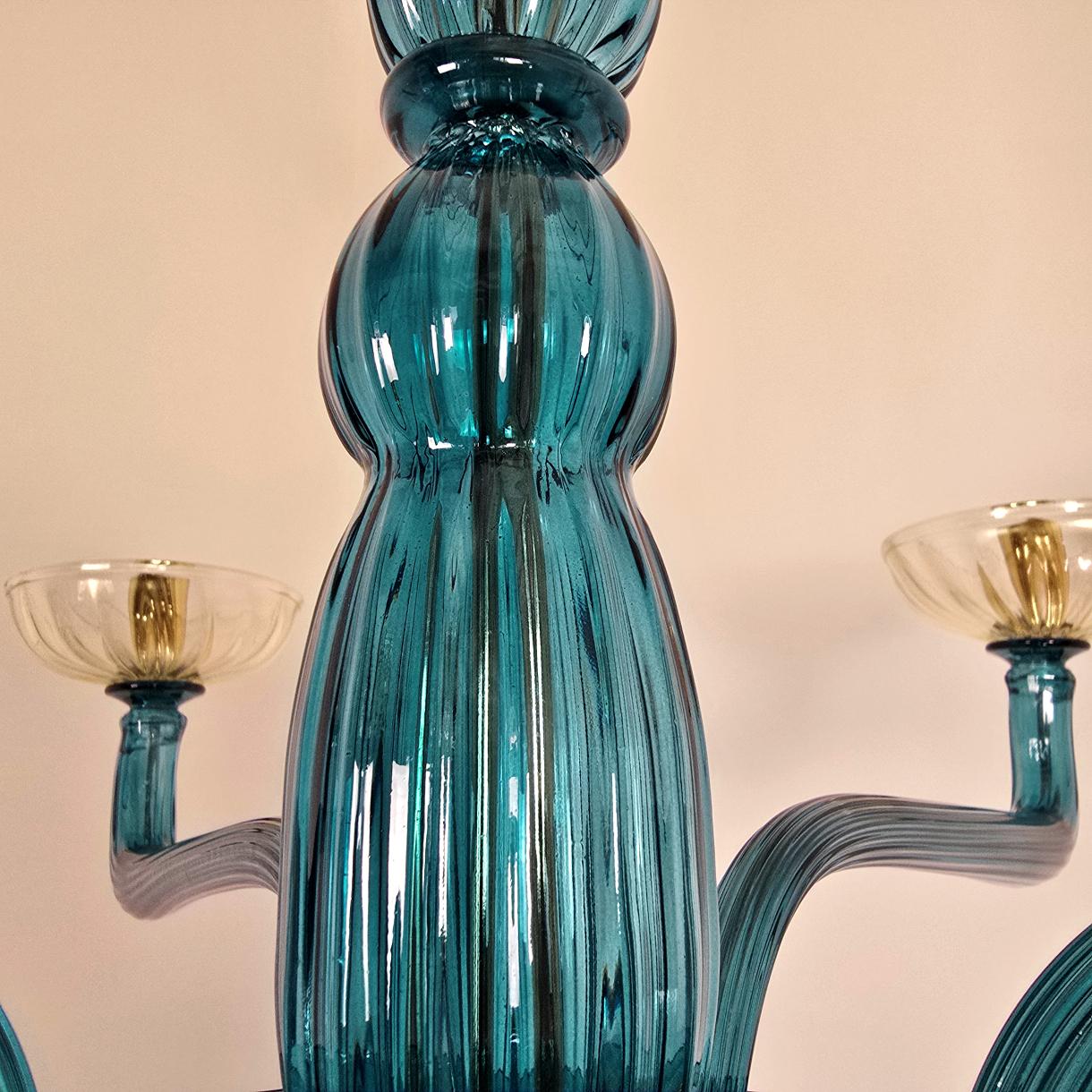 Petrol blue Murano glass chandelier For Sale 4