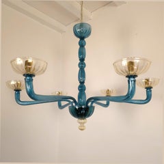 Petrol blue Murano glass chandelier