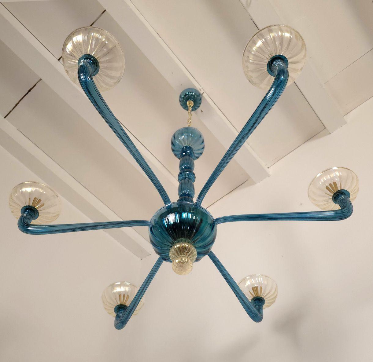 Italiano Lampadario in vetro di Murano blu petrolio in vendita