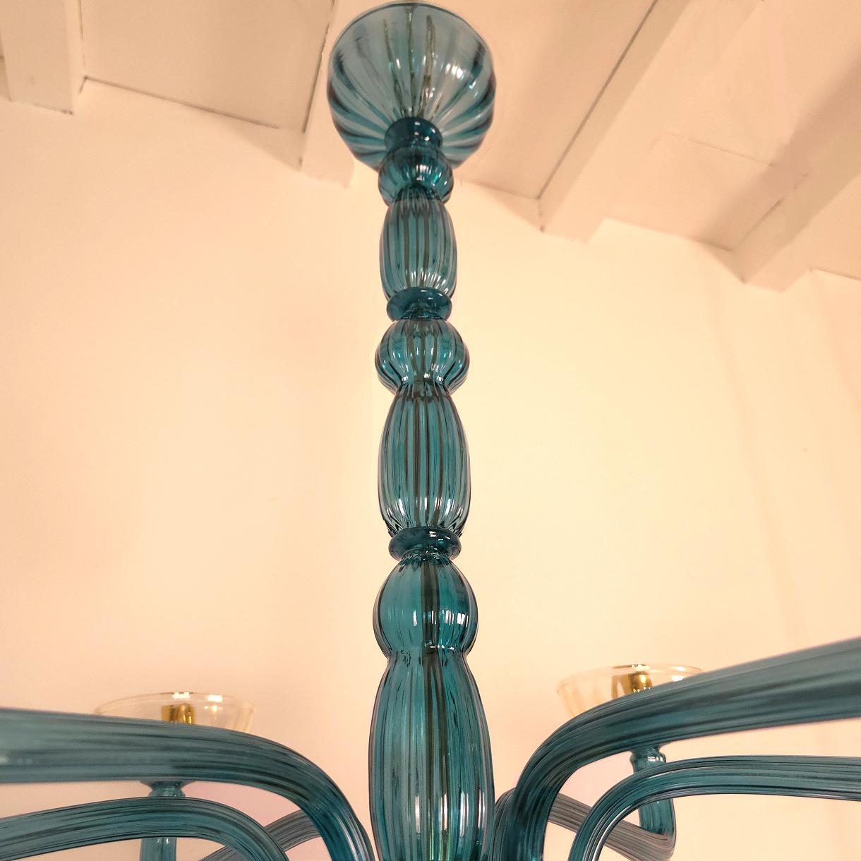 Late 20th Century Petrol blue Murano glass chandelier For Sale