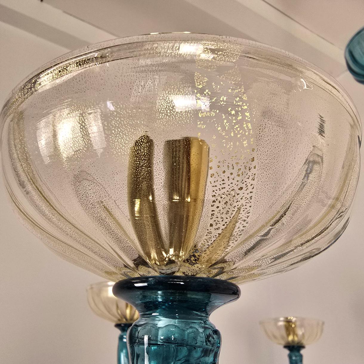Petrol blue Murano glass chandelier For Sale 2
