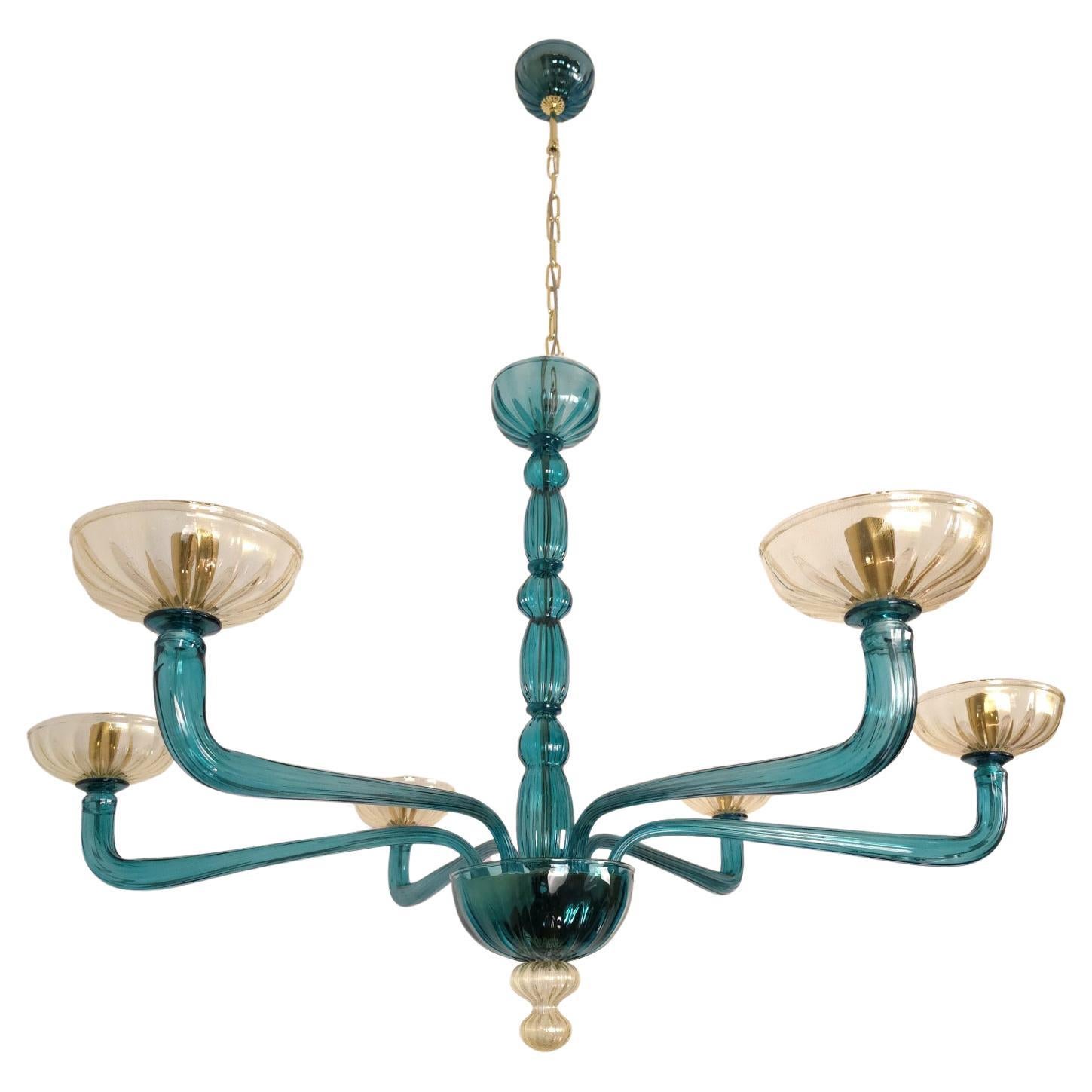 Petrol blue Murano glass chandelier For Sale