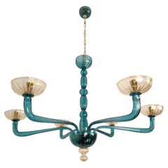 Petrol blue Murano glass chandelier