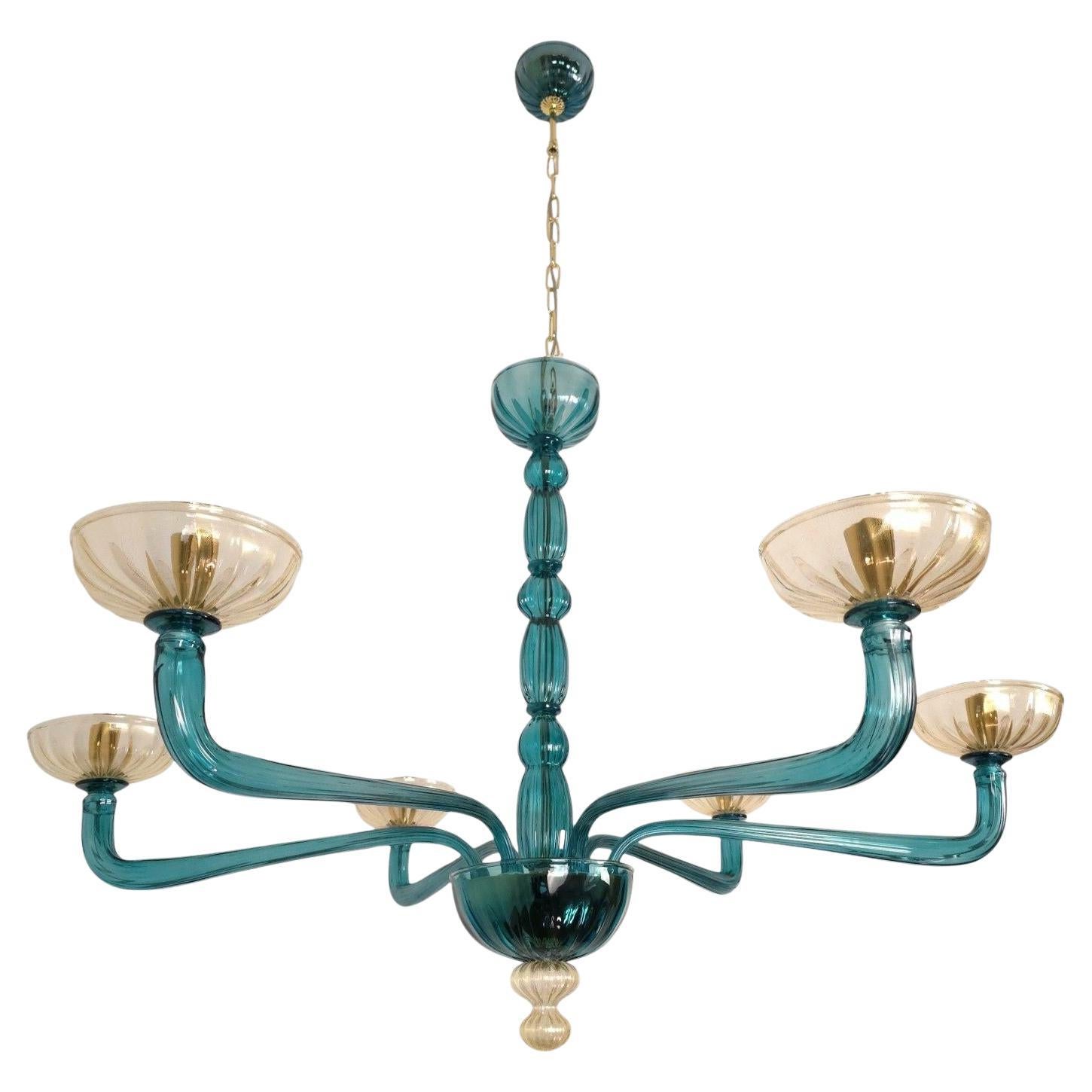 Lampadario in vetro di Murano blu petrolio