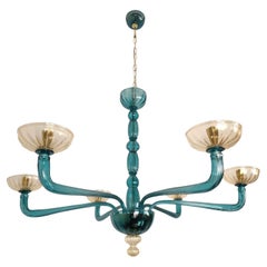 Petrol blue Murano glass chandelier