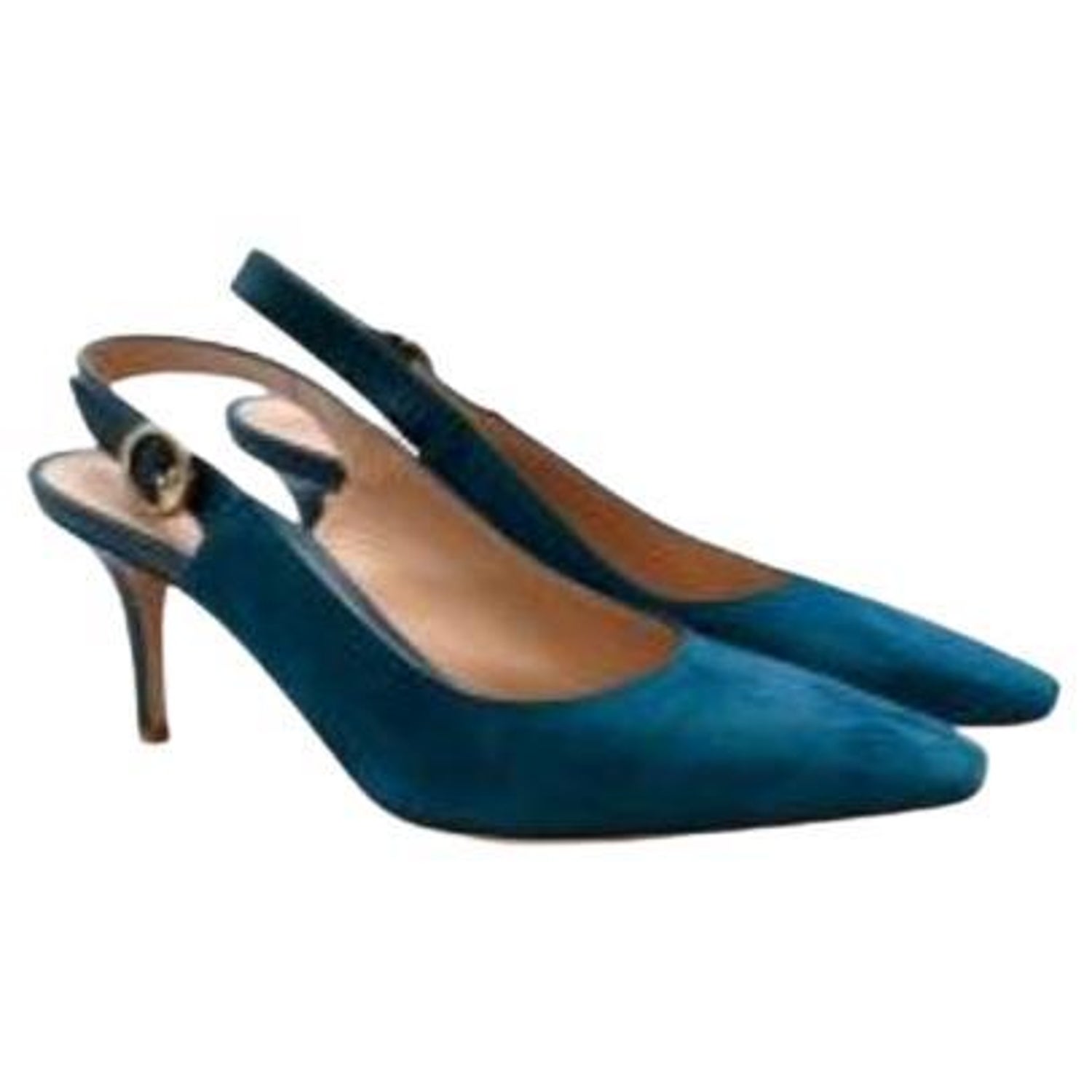 petrol blue suede Piper slingback heeled pumps For Sale at 1stDibs