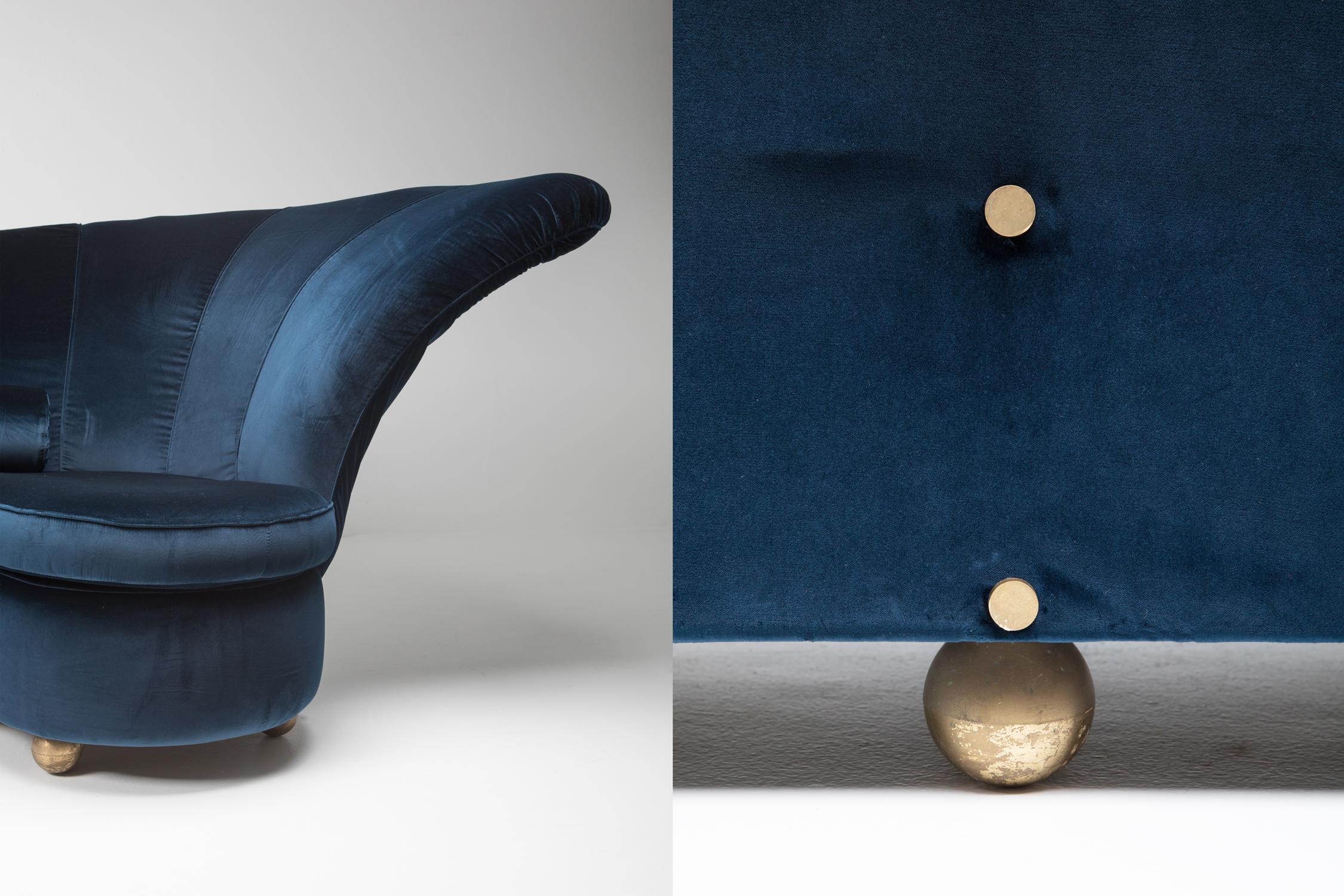 Petrol Blue Velvet Sofa attributed to Marzio Cecchi, circa 1970's, Italy 1