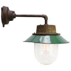 Petrol Enamel Vintage Industrial Cast Iron Arm Clear Glass Wall Lamp