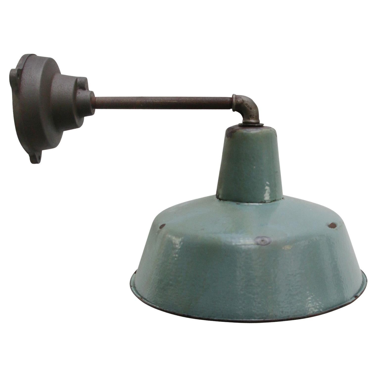 Petrol Enamel Vintage Industrial Cast Iron Scone Wall Light For Sale