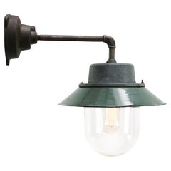 Petrol-Emaille-Wandleuchte, Industrielle Wandleuchte aus klarem Glas, Vintage