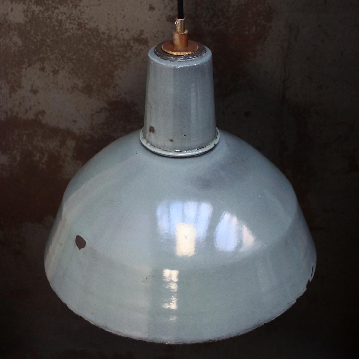 Hungarian Petrol Enamel Vintage Industrial Pendant Light