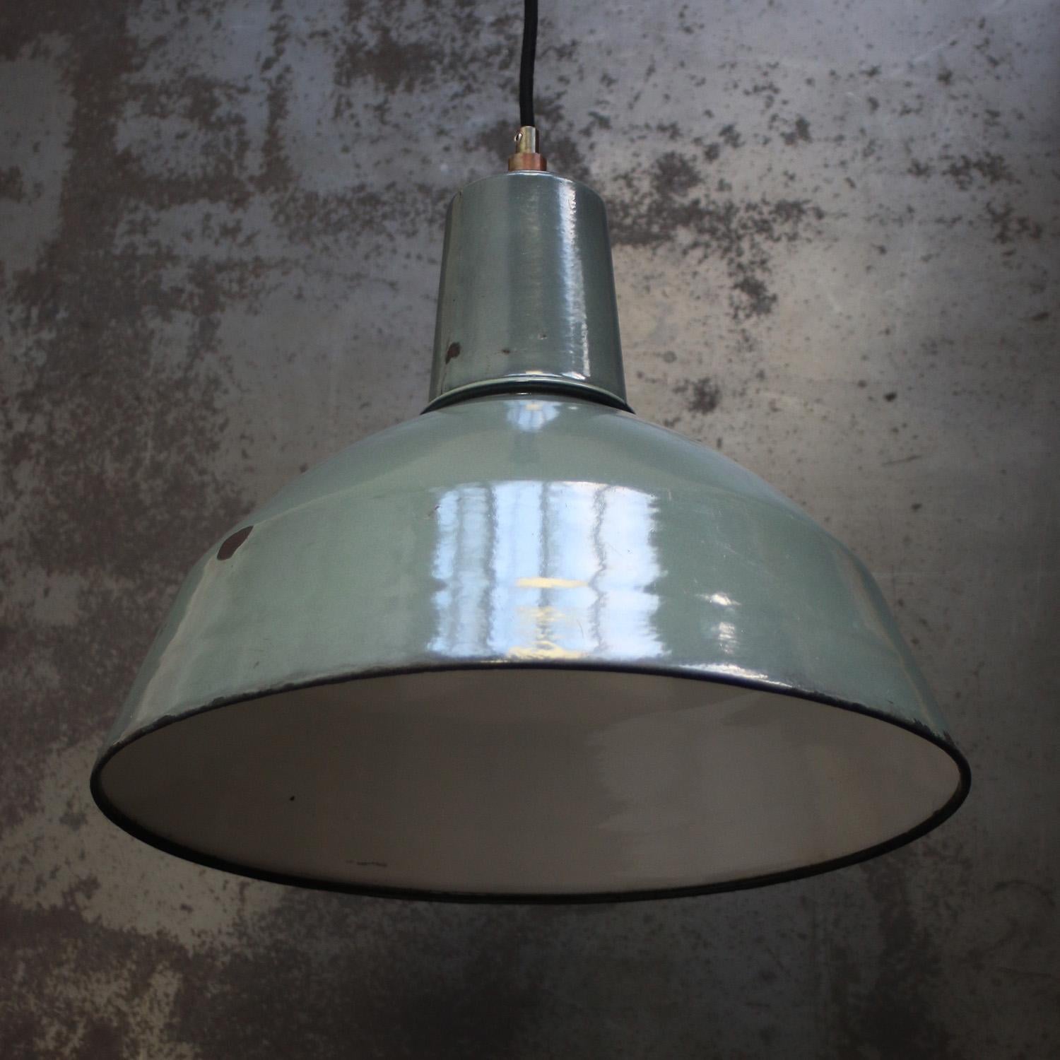 Petrol Enamel Vintage Industrial Pendant Light In Good Condition In Amsterdam, NL