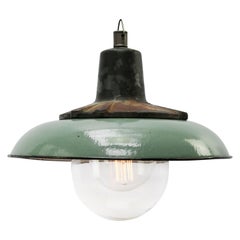 Petrol Enamel Vintage Industrial Raw Cast Iron Clear Glass Pendant Lamp