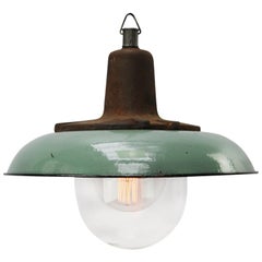 Petrol Enamel Vintage Industrial Rust Cast Iron Top Clear Glass Pendant Lamp