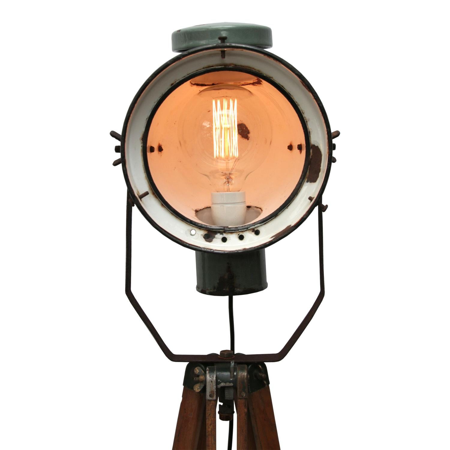 industrial retro wooden tripod floor lamp