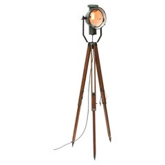 Petrol Emaille Vintage Industrial Holz Beine Spot Light Tripod Stehleuchte