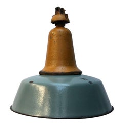 Petrol Enamel Vintage Industrial Yellow Cast Iron Pendant Lamp