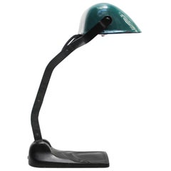 Petrolgrüne Emaille Vintage Industrial Banker Light Tischleuchte von Erpe