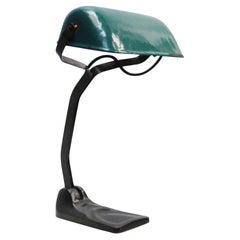 Petrolgrüne Emaille Vintage Industrial Banker Light Tischleuchte von Erpe