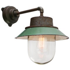 Petrol Green Enamel Vintage Industrial Clear Glass Sconce Wall Light