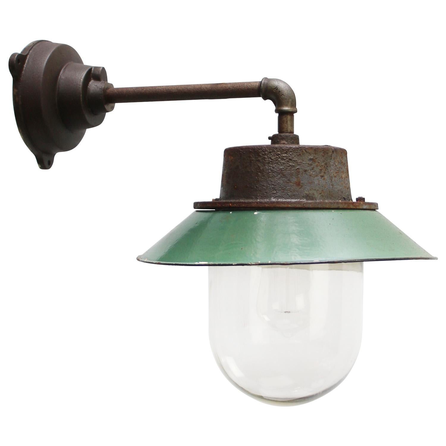 Calco Applique a parete con smalto verde petrolio e vetro trasparente industriale d'epoca in vendita
